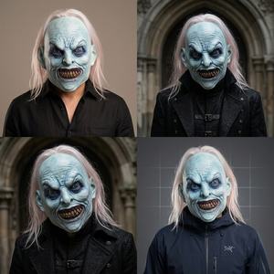 Scary Blue Demon Latex Mask with White Hair Creepy Horror Costume Prop for Adult Halloween Cosplay and Prank Parties - Product Image 4