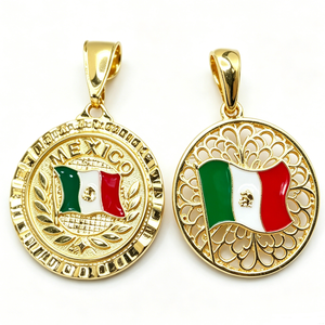 Médaille circulaire en alliage de zinc plaqué or avec motif émaillé du drapeau mexicain pour souvenir patriotique - Product Image 5