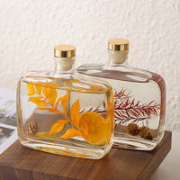 Bouteille en verre vide de 200 ml de luxe, mignonne et plate, pour diffuseur de parfum d'ambiance, avec compte-gouttes, joint d'étanchéité et sérigraphie