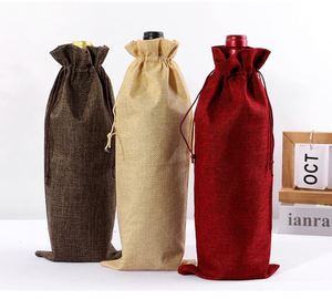 Housses colorées en toile de jute pour bouteilles de vin avec fenêtre, sacs cadeaux en jute pour transporter des bouteilles de vin pour le shopping - Product Image 4