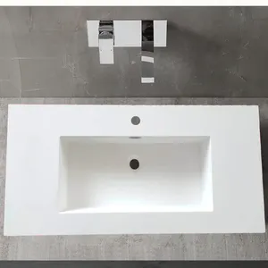 Kast Wastafel Voor Hotel Leverancier Rechthoekige Solid Surface Stone Wastafel Gegoten Steen Sink