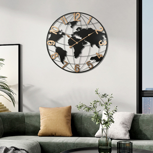 Horloge murale en métal noir de 36 pouces, horloge murale moderne silencieuse avec carte du monde et chiffres arabes dorés vintage, décorative - Product Image 4