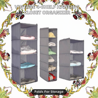 Organisateur de vêtements mural de style vintage à 4 étagères avec tiroirs en tissu et sacs de rangement en PP, pliable et réglable pour une utilisation à domicile