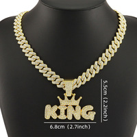 Collier chaîne cubaine Iced Out avec pendentif couronne KING en strass, bijoux Hip Hop Bling style rappeur, cadeau de fête