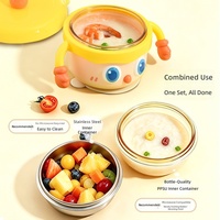 Baby-Fütterungsschale aus PPSU mit Wasserfüllung und Isolierung, Niedliches Großaugen-Design, Cartoon-Muster, Saugnapf-Basis für Reis und Müsli, Kinderschale