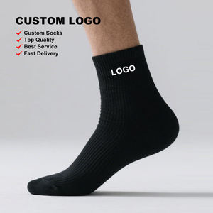 Custom Logo Men's Crew <b>Socks</b> 100% Cotton Knitted Breathable Solid <b>Black</b> Daily Wear Spring Style - Product Image 2