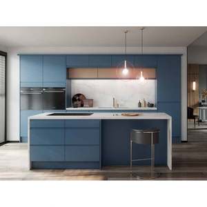 Meubles de cuisine sur mesure en gros d'usine, design moderne, armoires de cuisine en bois mélaminé, armoires de cuisine haut de gamme avec îlot - Product Image 3