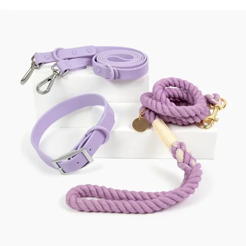 ファッション高級PVC犬の鎖と首輪セット金属ハードウェアコットン編み込みロープシリコン犬の鎖