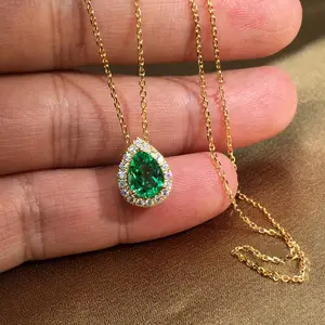 CAOSHI Custom Women 18K Gold Plated Silver Jewelry Noble Green Diamond Pendant Dainty Chain CZ Zirconia Necklace for Girls