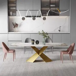 2024 nuovo Foshan mobili tavolo da pranzo set luce tavolo da pranzo di lusso soggiorno tavolo in marmo