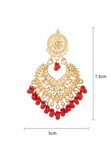 Vente en gros de boucles d'oreilles indiennes en forme de cœur pour femmes boucles d'oreilles bohème en alliage ethnique petite cloche pendentif gland (KER813) - Product Image 6