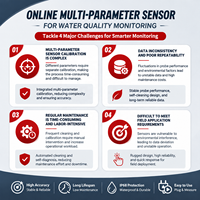 Capteur de qualité de l'eau multi-paramètres en ligne pour eaux profondes avec 6 sondes librement combinables, brosse de nettoyage automatique, RS485 MODBUS IP68