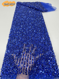 New 2023 Luxury African French Tulle Lace <strong>Silver</strong> Handmade Beaded Bridal Embroidery Classical <strong>Sequins</strong> Lace Fabric Wholesale <strong>Dress</strong> - Product Image 2
