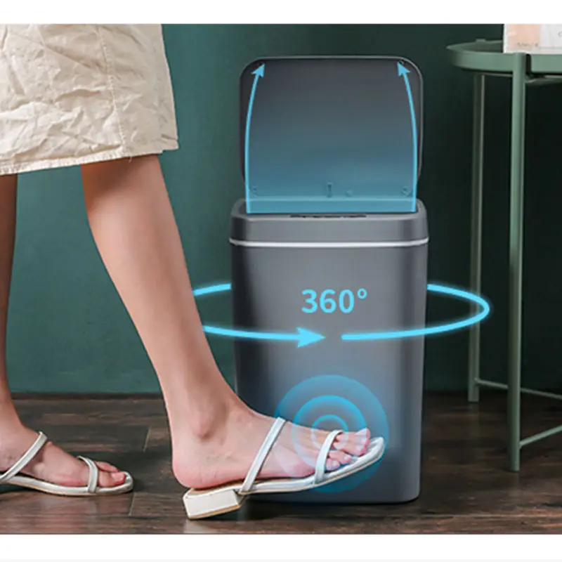 Lata de lixo de armário de cozinha com sensor automático inteligente, escritório, sem toque, mini inteligente, lixeira de plástico com tampa