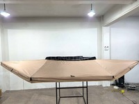 Toldo de 180 Grados con Doble Poste, LED Blanco, Amarillo y Ámbar, 3 Colores, Impermeable, Patas Ajustables, Parasol Lateral para Auto