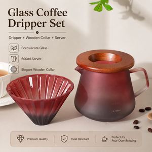 ชุดกรองกาแฟแบบเท ทำจากแก้วโบโรซิลิเกตคุณภาพสูง ขนาด 600 มล. พร้อมที่รินกาแฟและปลอกไม้ - Product Image 2
