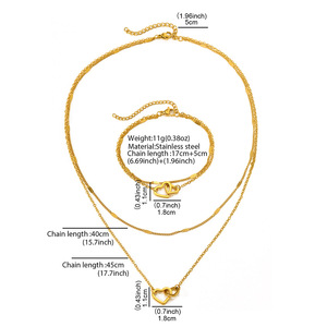 Set Collana e Bracciale a Doppio Strato a Forma di Cuore in Acciaio Inossidabile Placcato Oro con Motivo <span class=keywords><strong>XOXO</strong></span> per Feste o Regalo di San Valentino - Product Image 5