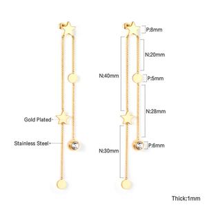 <b>Stainless</b> <b>Steel</b> Jewelry 18K Gold Plated Star Drop Earrings for Women Long <b>Chain</b> Dangle Ear Studs Hypoallergenic Zircon Earrings - Product Image 1