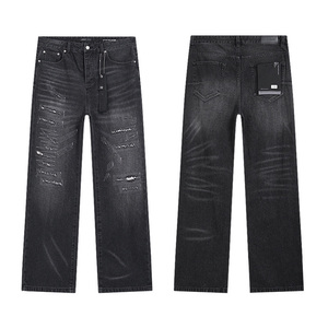 Jeans Góticos Vintage Personalizados para Hombre, 100% Algodón, Negros, Holgados, Ajustados, con Diseño de Calavera, Desgastados y Rotos - Product Image 2
