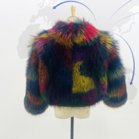 Veste en fourrure de raton laveur teinte arc-en-ciel - Manteau court en fourrure véritable, style élégant et mondain
