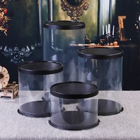Boîtes cylindriques noires pour gâteaux avec logo personnalisé en relief, boîtes d'emballage alimentaire jetables de haute qualité, auto-assemblables, de qualité alimentaire