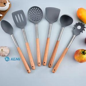 Hot Sale Premium Wood Handle Stainless Steel Cooking Spatula Silicone Colorful <b>Kitchen</b> Mini Utensils Set with <b>Storage</b> Holder - Product Image 1