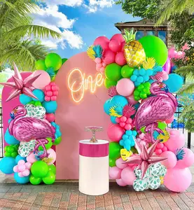 Set perlengkapan pesta tema Festival pantai Luau balon nanas Flamingo warna-warni dekorasi Hawaii untuk luar ruangan