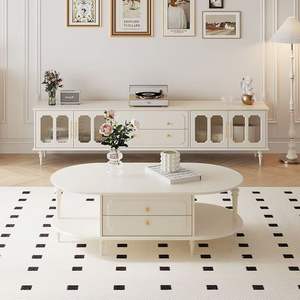 French Style Cream Tv Cabinet And Coffee <b>Table</b> Set <b>Storage</b> Living Room Furniture For <b>Small</b> Apartment Light Luxury Design - Product Image 2