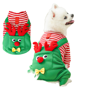 Luxuriöser Moderner Niedlicher Gestreifter Weihnachts-Elch Hunde- & Katzenmantel |   Winter Warmer Fleece-Overall |   Großhandel für Festtags-Haustierbekleidung - Product Image 1