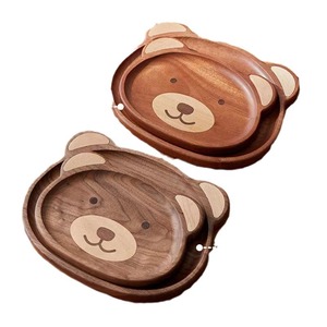 Wooden Bear Shaped Fruit Plate Walnut Color Round Serving <b>Tray</b> For Food Coffee <b>Tea</b> Storage Flat Design - Product Image 2