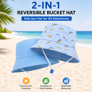 Chapeau Bob Réversible Personnalisé OEM ODM à Imprimé Sous-Marin pour Enfants et Adultes, Protection Solaire Estivale, Chapeau de Plage avec Sangle Mentonnière Réglable - Product Image 1