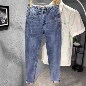 Pantalones Vaqueros de Mezclilla para <span class=keywords><strong>Hombre</strong></span>, Nuevo Modelo, Cintura Media, Color Gris Ceniza, Estampados, Elásticos, Casuales, Ajustados y Rectos - Product Image 4