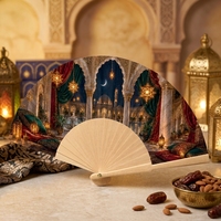 Éventail pliant en bois islamique avec motif mosquée, cadeau de l'Aïd, souvenir de festival