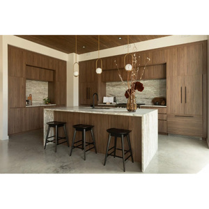 Vermonhouzz bán buôn Modular nhà bếp thiết kế óc chó rắn gỗ xử lý miễn phí phong cách tủ bếp với thác nước đảo - Product Image 1