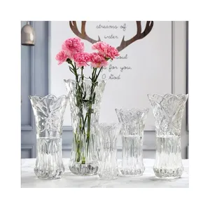 แจกันคริสตัลหรูหราแจกันแก้วดอกไม้ใสสำหรับห้องนั่งเล่นประดับกลางโต๊ะสไตล์นอร์ดิก