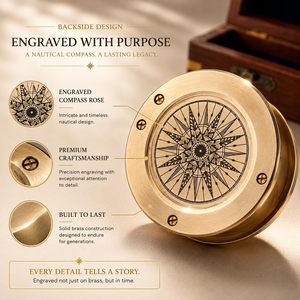 Brass Shine <b>Compass</b> with Analog Dial Handheld Wooden Box Portable Hiking Camping Navigation Gift Home Decor - Product Image 3