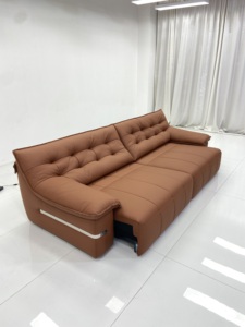 Canapé inclinable 3 places en cuir véritable Keynes, dossier capitonné, accoudoirs rembourrés, structure en bois massif, inclinaison manuelle, mobilier de salon - Product Image 6