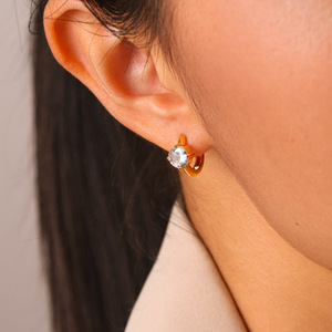 Pendientes de Aro de Acero Inoxidable con Circonita de Cristal, Antideslustre, para Uso Diario - Product Image 4