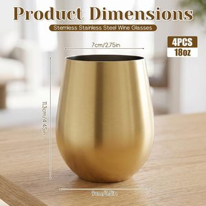 Gobelets en or incassables 500 ml 17 oz, verres à vin sans pied en acier inoxydable pour l'extérieur et la maison - Product Image 2