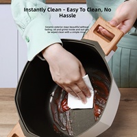 Casserole en céramique octogonale antiadhésive en alliage d'aluminium de 24 cm avec poignée en bois, compatible induction