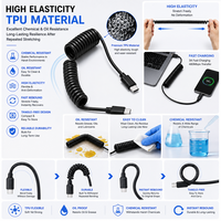 Kabel Pengisian Cepat USB-C ke USB-C 60W PD Lung Kay Duty, Konduktor Tembaga Murni, Selubung PVC Kepang, Desain Pegas TPU Melingkar untuk Ponsel