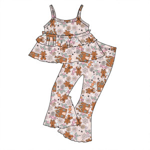 Ensembles Mode Deux Pièces <span class=keywords><strong>Fille</strong></span>, Haut Caraco et Pantalon Patte d'Éléphant en Tissu Tricoté, Combinaison pour Enfants Nouveau-né à 16 <span class=keywords><strong>Ans</strong></span> - Product Image 3