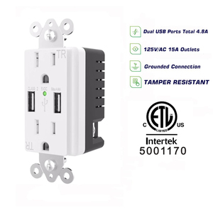 شاحن مُثبت على الحائط بمنفذ USB C مزدوج مُثبت على الحائط من نوع A + من النوع 5V 4.8A مقبس تبديل منفذ طاقة صناعي 15A - Product Image 4