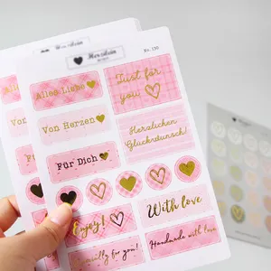 New foiled scrapbook real gold foil paper stickers, handmade kiss cut planner Love Icon sticker sheet for small business