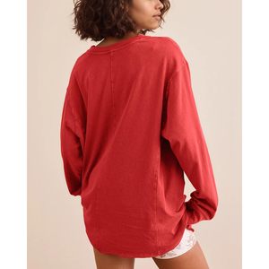 T-shirt oversize à manches longues pour femme, col rond, couleur unie, coupe décontractée, haut tendance, longueur normale, manches longues - Product Image 3