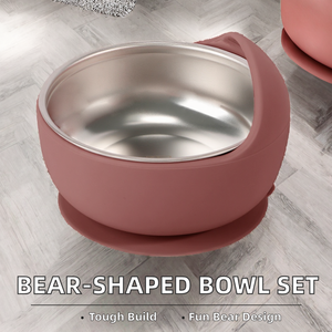 Ensemble de bols à dîner pour bébé en silicone en forme d'ours mignon HILIM avec fonction d'aspiration, design de dessin animé classique pour les tout-petits - Product Image 2