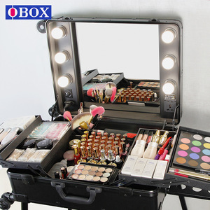 Valise de maquillage OBOX 24 pouces avec miroir et éclairage pour artistes de salon, couleur or rose - Product Image 5