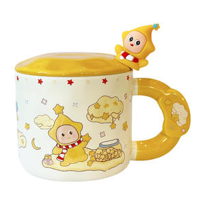 แก้วเซรามิคลายการ์ตูนน่ารัก มีฝาและหูจับ สำหรับเด็กและผู้ใหญ่ ของขวัญวันเกิด ฤดูใบไม้ผลิ 2025 - Product Image 1