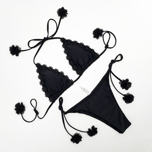 Tw Nieuw Design Bloem Kwast Badpak 2026 Sexy Kleine Verse Bloemenband Tweedelig Halter Badpak Effen Strings <span class=keywords><strong>Bikini</strong></span> Voor Vrouwen - Product Image 3