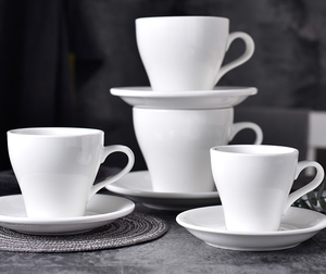 Juego de taza y platillo de cerámica blanca minimalista para espresso, taza de café cónica con logo personalizado para hotel, restaurante, cafetería, tienda, regalo de boda - Product Image 6